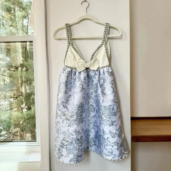 Free People Dresses & Skirts - New Free People Pearl Embellished Jacquard Floral Mini Dress White Blue